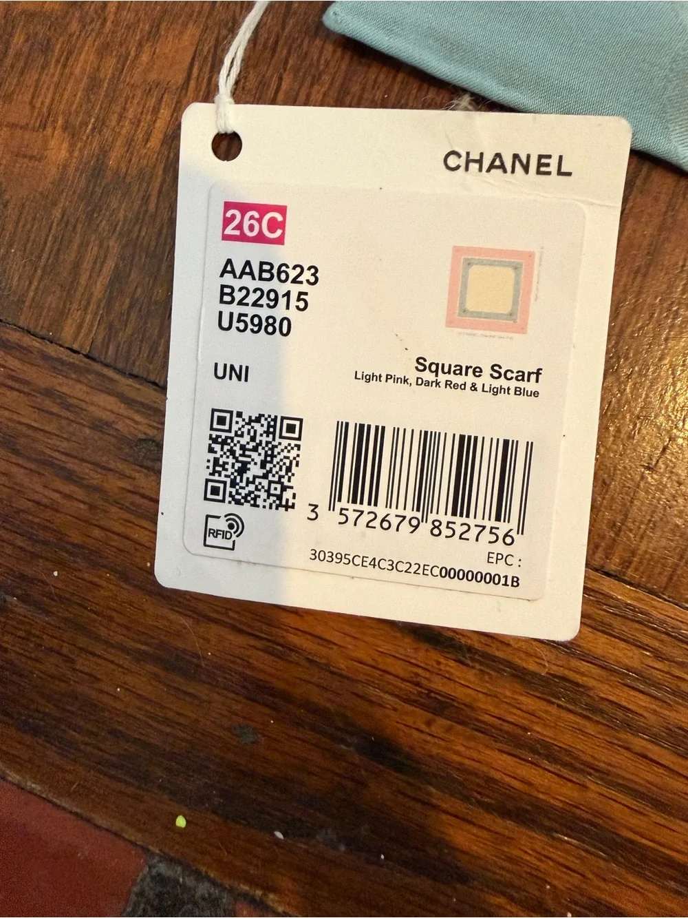 CHANEL 26C 90cm Square Scarf NWT – Light Pink, Red & Blue